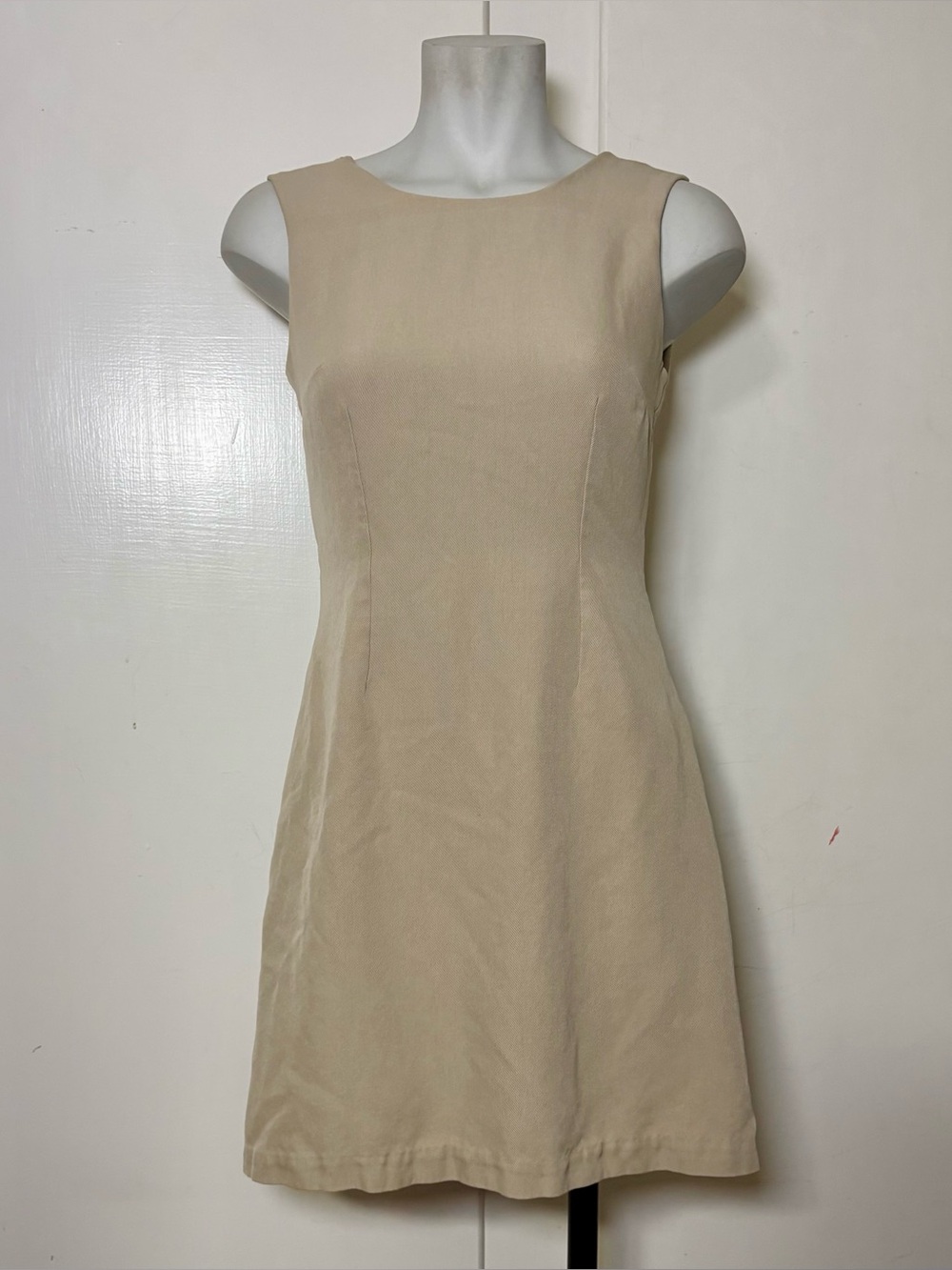 Vintage 90s Marinella Sand Beige Silk Button Up Back Mini Dress